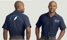 Men's Short Sleeve Post Blue Industrial Workwear Shirt with Network Cabling Logo and Name